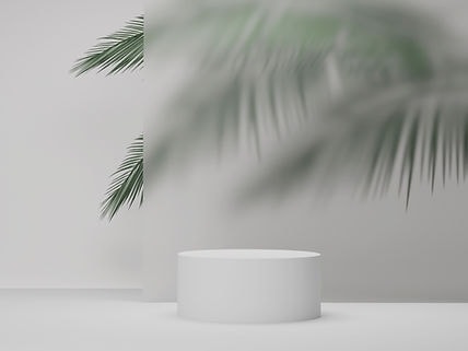 White podium with soft palm leaf shadows
